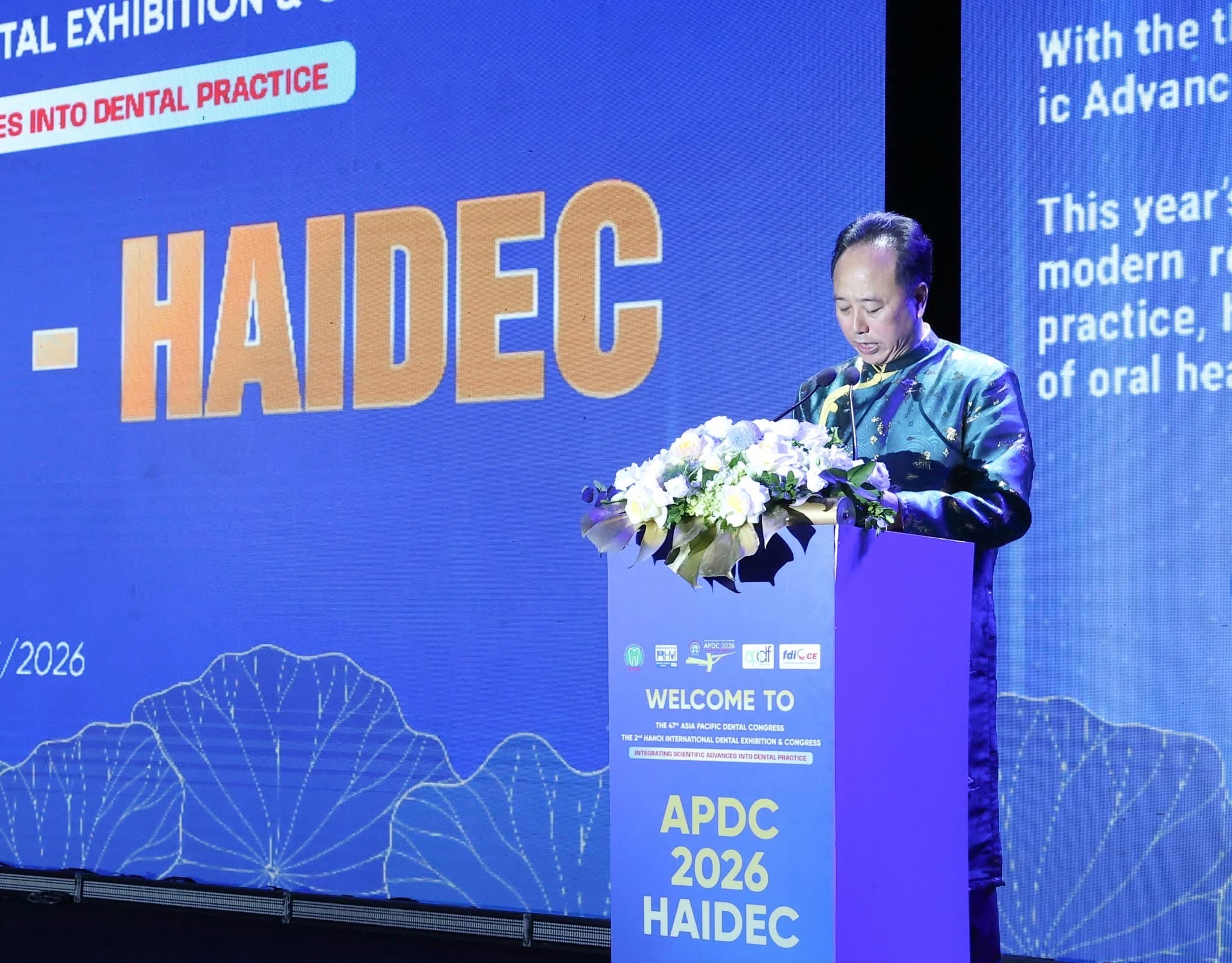PGS.TS.Trần Cao Bính, tân Chủ tịch Liên đoàn Nha khoa châu Á-Thái Bình Dương (APDF) phát biểu