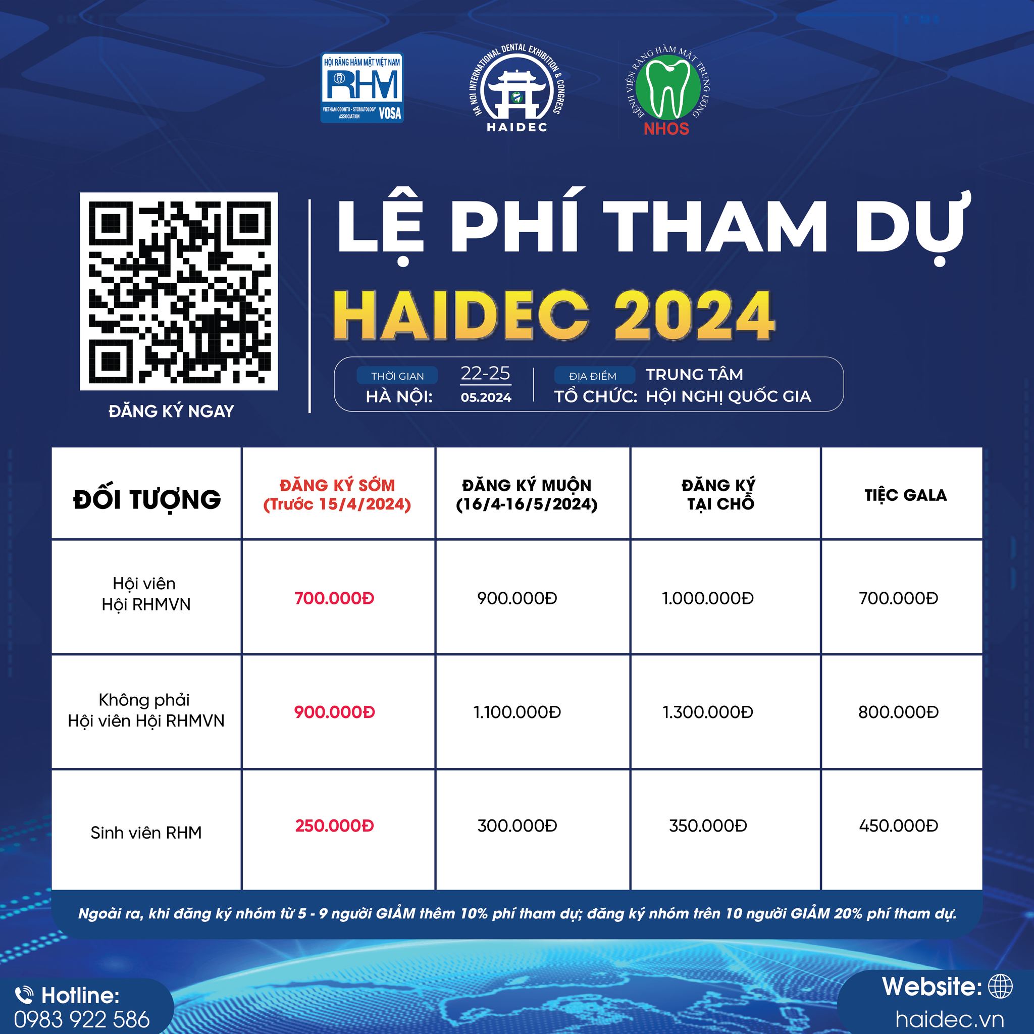 HỘI NGHỊ KHOA HỌC & TRIỂN LÃM RĂNG HÀM MẶT QUỐC TẾ HÀ NỘI - HAIDEC 2024: THÔNG BÁO BIỂU PHÍ THAM  DỰ 