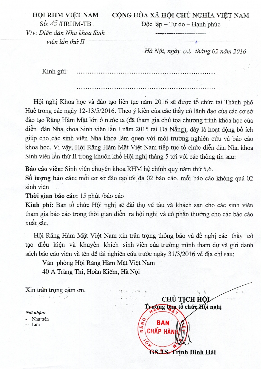 HỘI NGHỊ KHOA HỌC VÀ ĐÀO TẠO LIÊN TỤC NĂM 2016