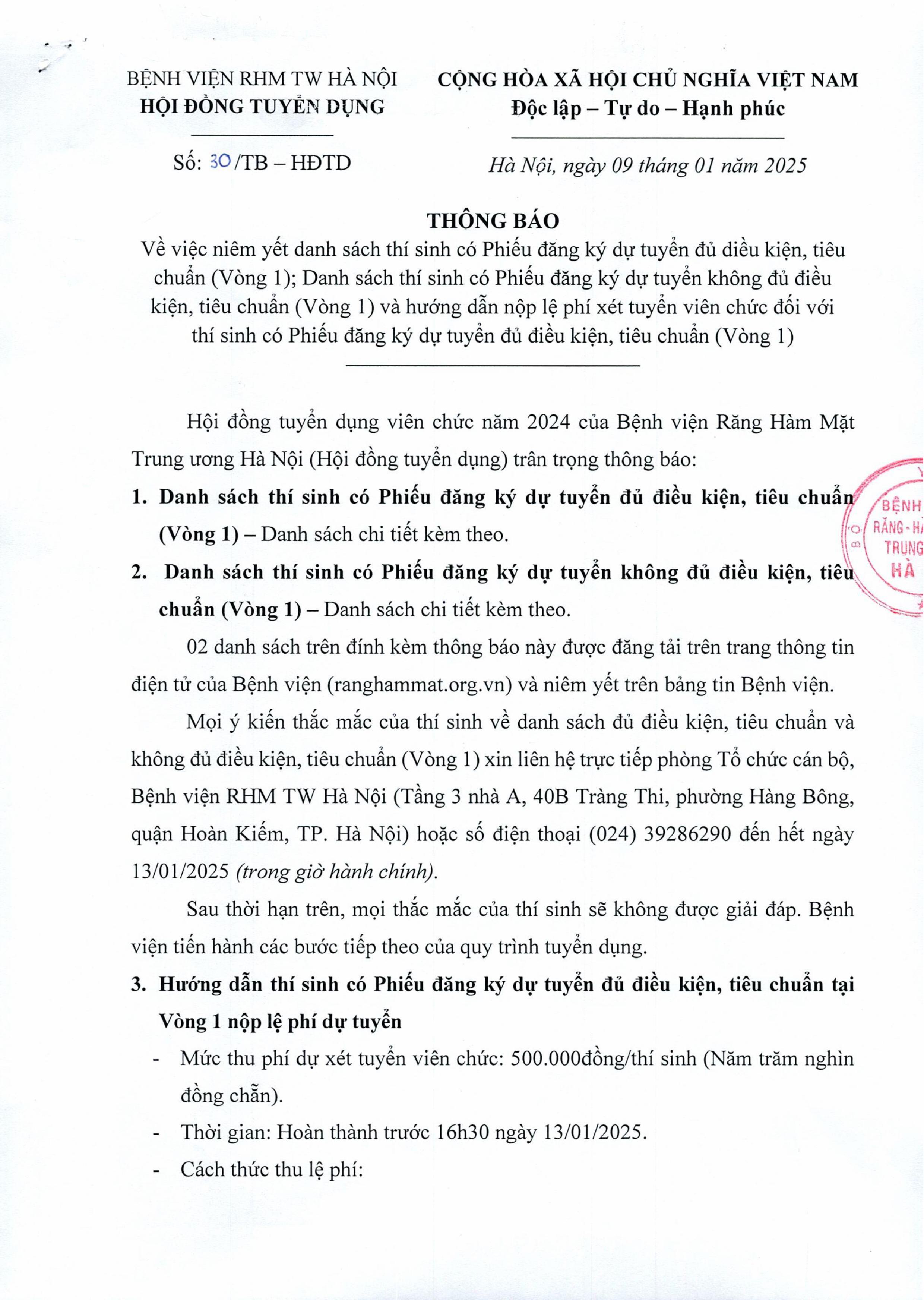 THÔNG BÁO VỀ VIỆC NIÊM YẾT DANH SÁCH THÍ SINH ĐỦ KIỀU KIỆN VÀO VÒNG 2 VÀ HƯỚNG DẪN NỘP LỆ PHÍ DỰ TUYỂN 