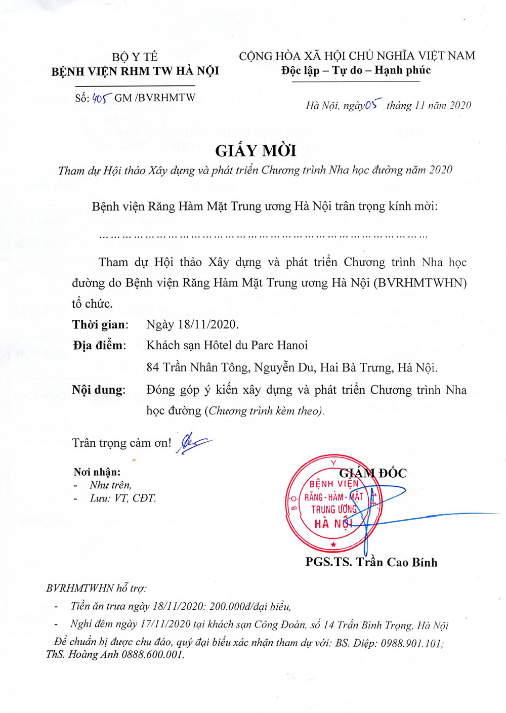 GIẤY MỜI THAM DỰ HỘI THẢO XÂY DỰNG VÀ PHÁT TRIỂN CHƯƠNG TRÌNH NHA HỌC ĐƯỜNG NĂM 2020