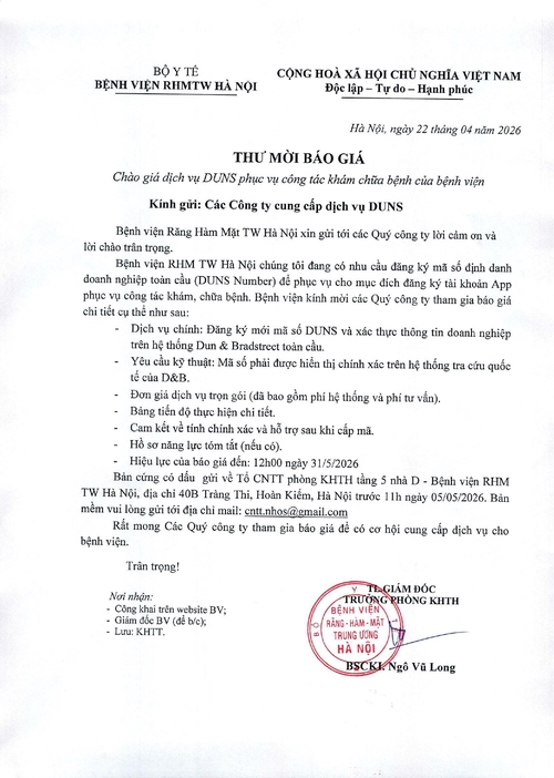 Thư mời báo giá dịch vụ DUNS 